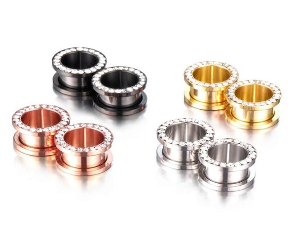 

stainless steel crystal zircon ear tunnels plug screw fit colorful ear flesh gauge ear expanders jewelry9739328, Silver