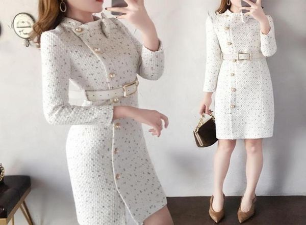 

casual dresses 2022 arrival autumn and winter office women elegant tweed dress oneck long sleeve female fashion chic vestidos x161243632, Black;gray