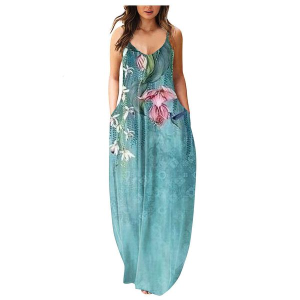 

summer strap dress digital printing tie dye pocket, Black;gray