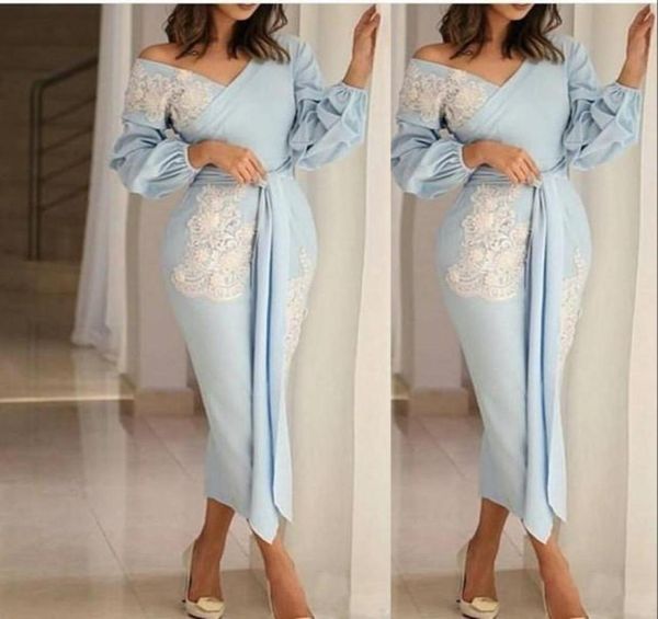 

tea length light sky blue mother of the bride dresses off the shoulder evening dresses with long sleeves appliques party gowns pro9995086, Black;red
