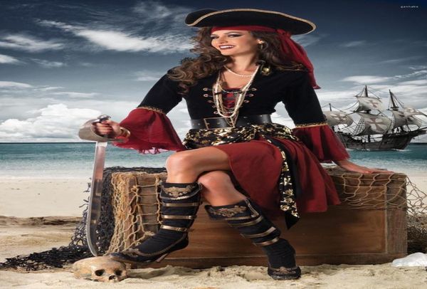 

casual drs female caribbean pirates captain costume halloween cosplay suit woman gothic medoeval fancy dress2622139, Black;gray