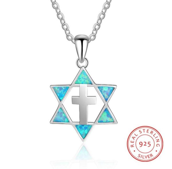 

jesus jewelry blue opal star of david pendant 925 sterling silver cross necklace for gfit with chain2517351