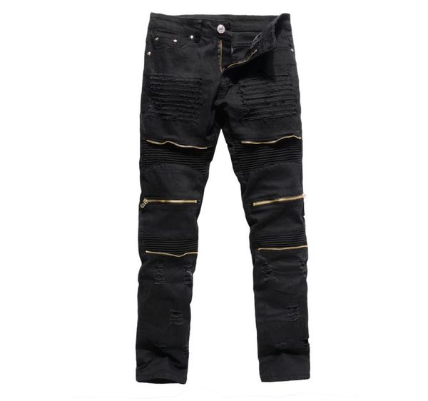 

men039s jeans mens fashion ripped skinny distressed destroyed straight fit zipper motor with holes motorcycle slim pencil pants6160390, Blue