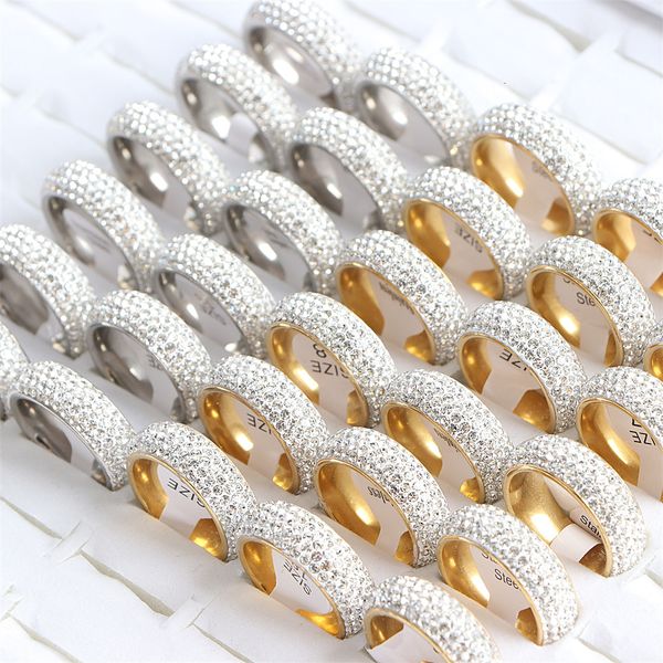 

wedding rings wholesale 36pcslot fashion stainless steel rings for women men with box simple smooth crystal jewelry party gifts 230712, Slivery;golden