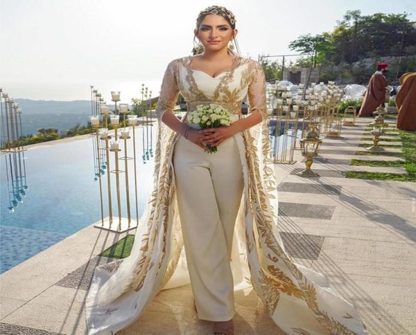 

sparkly overskirt wedding dresses with pants bridal gowns long sleeves jumpsuits sweetheart neckline sequined satin arabic vestido4053103, White