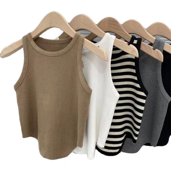 

2023short striped knit vest luxury vest women's trend outerwear vest designer vest women sleeveless vest striped vest white vest s-xxxx