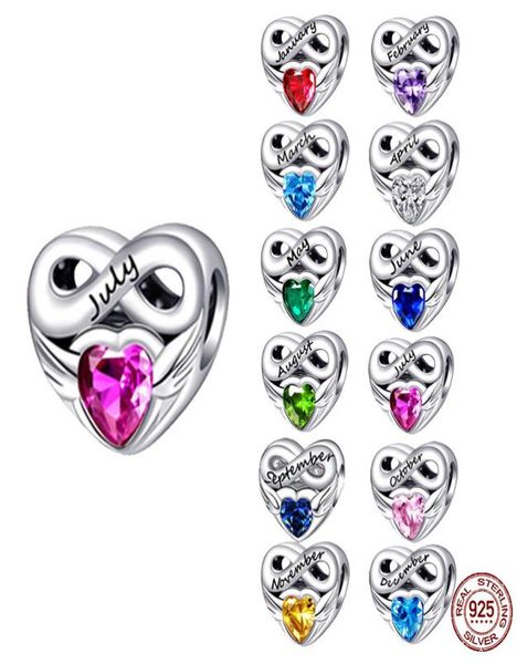 

925 silver fit charm 925 bracelet colored heart-shaped birthstone charms set pendant diy fine beads jewelry5855195, Bronze;silver