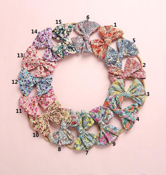 

bulk 30pclot school girls floral prints bows nylon headbandsprint hair bow with nylon headband or clips for kid girls headwear3774641, Slivery;white