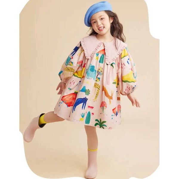

girl's dresses 2023 spring girls long sleeve dress toddler baby print cute dresses for girls peter pan collar loose princess dress clot, Red;yellow