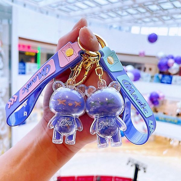 

fashion blogger designer jewelry acrylic cartoon starry sky bear keychain couple pendant mobile phone keychains lanyards keyrings wholesale, Slivery;golden