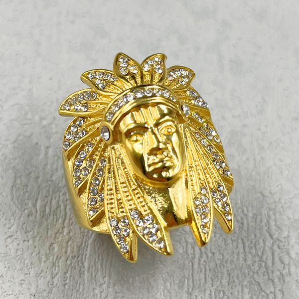 

wedding rings indian chief rings with for men 316l stainless steel biker men's ring huge punk hip hop ring fashion jewelry gift 230712, Slivery;golden