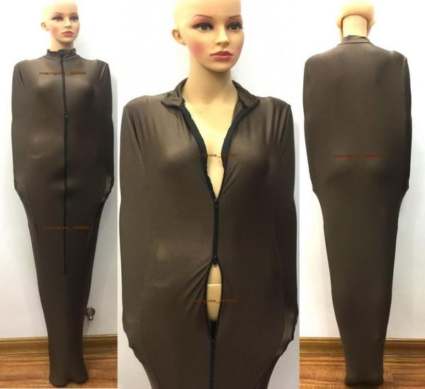 

coffee lycra spandex mummy costumes sleeping bag with internal arm sleeves men women body bags sleepsacks catsuit costume no 9135608, Black;red