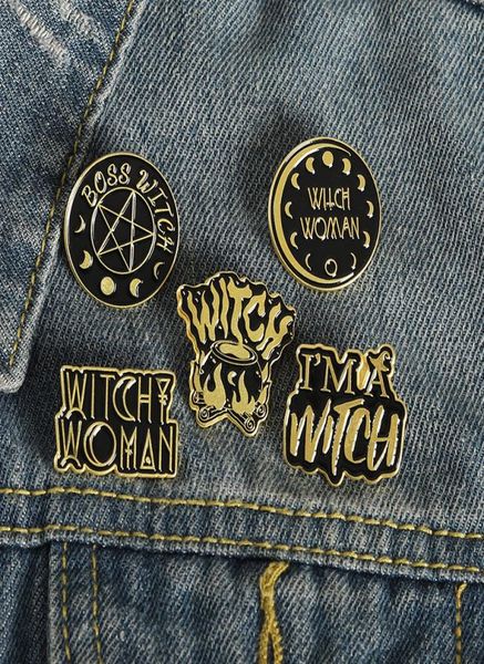 

black color letter round vintage witch enamel brooches pin for women fashion dress coat shirt demin metal funny brooch pins badges6965450, Gray