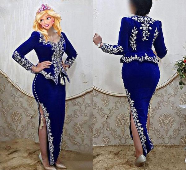 

karakou algerian caftan mermaid evening dresses side split royal blue peplum evening prom party gowns morocco caftan outfit2625572, Black