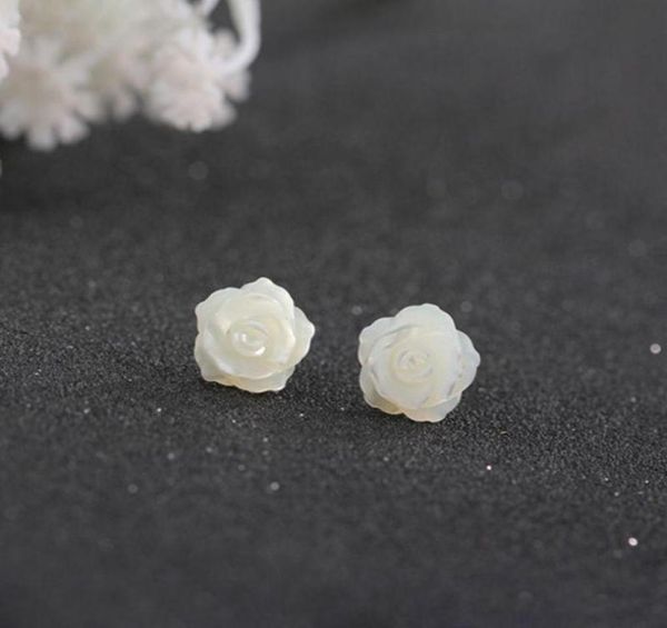 

stud 925 sterling silver earrings post white mother of pearl rose flower 10mm 8mm6968669, Golden;silver
