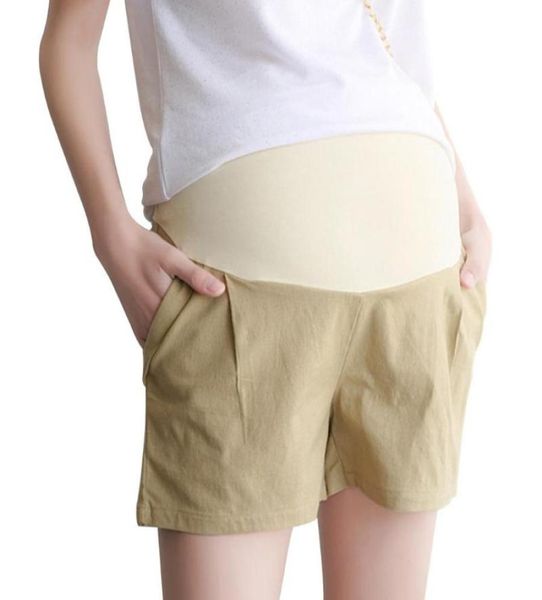 

casual gift thin pregnancy elastic waist linen cotton breathable soft over belly solid maternity shorts fashion outdoor summer7923378, White