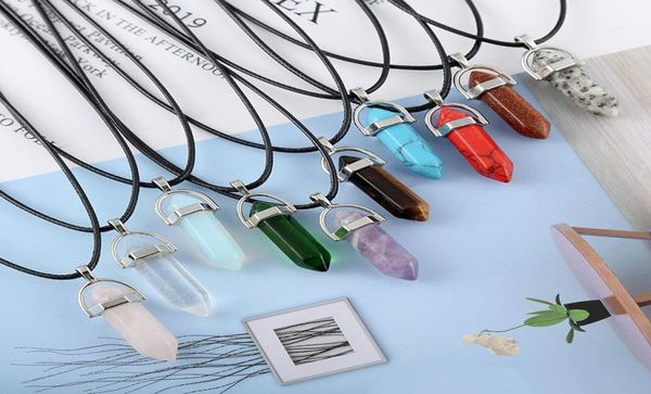 

new hexagonal prism bullet necklaces for women men natural healing crystals quartz point stone pendant string rope chains fashion 8427170, Silver