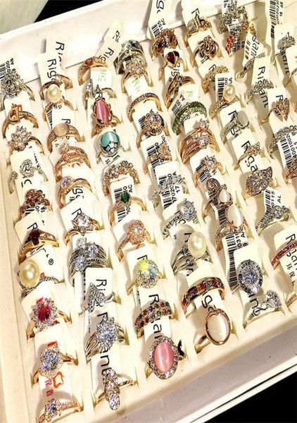 

whole 50 mixed rings men039s and women039s fashion diamond rings finger rings fashion jewelry valentine039s day g5066036, Golden;silver