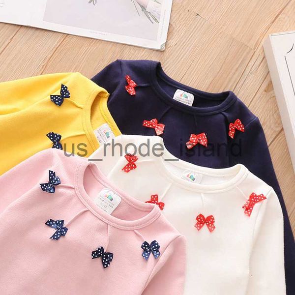 

t-shirts t-shirts autumn spring 3 4 6 8 10 12 years children baby solid color basic kids bowtie long sleeve t-shirts for kids girls 230414, Blue