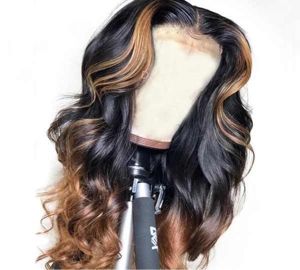 

brazilian loose deep lace front human hair wigs preplucked honey blonde remy ombre color glueless full lace wig with highlight3929267, Black