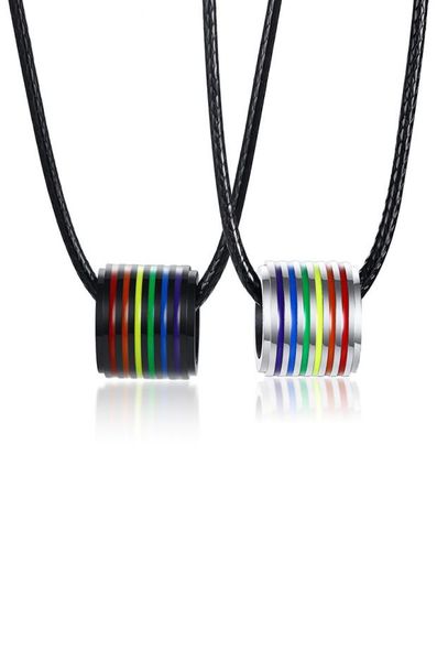 

rainbow pendant necklace for women mens stainless steel cylindrical pendant necklace lgbtq accessories bisexual fashion jewelry2180733, Silver