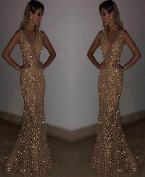 

luxury sequins applique mermaid prom formal dresses 2019 in stock vneck trumpet full lenght evening party gown6963099, Black
