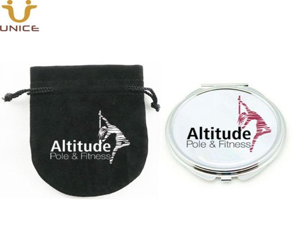 

moq 100 pcs customized logo cosmetic compact mirror with gift pouch silver round pocket makeup mirrors party favors3074948