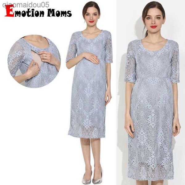 

emotion moms new lace maternity clothes party maternity dresses nursing breastfeeding dress for pregnant women pregnancy dress l230712, White