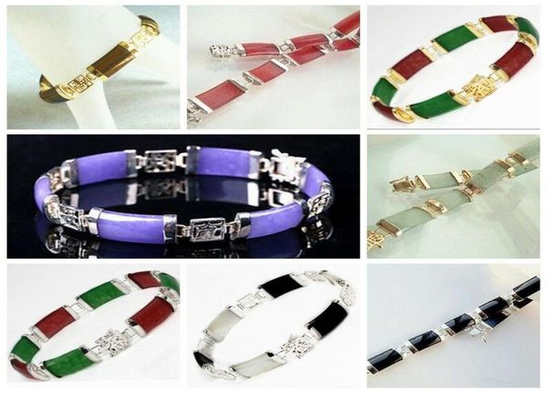 

natural jade agate turquoise gemstone lucky link bracelet silvergold plated1248118, Black
