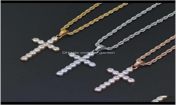 

pendants drop delivery 2021 hip hop cross diamonds pendant necklaces for men women western luxury necklace stainless steel cuban c8470040, Silver