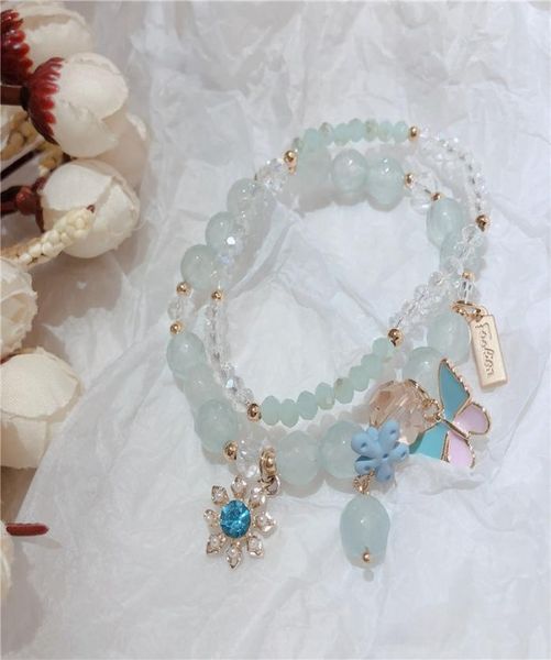 

korean mashan jade two piece set lady style butterfly lady summer bracelet production bracelet crystal butterfly crystal zmwkn7161941, Golden;silver
