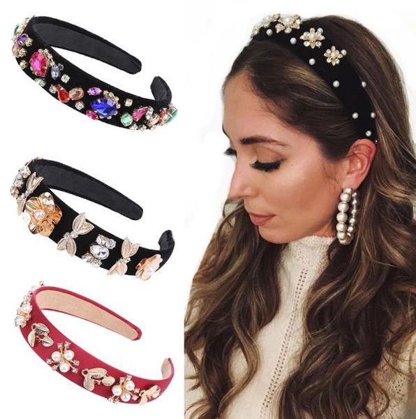 

retro floral rhinestone headband ladies hairband for women girls barlot headress headpiece wedding hair accessories scrunchie1766807