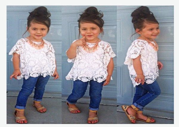 

european style children summer clothes suits girl lace vest wasitcoatdenim jeans three piece sets infant baby girl clothing 4888269, White