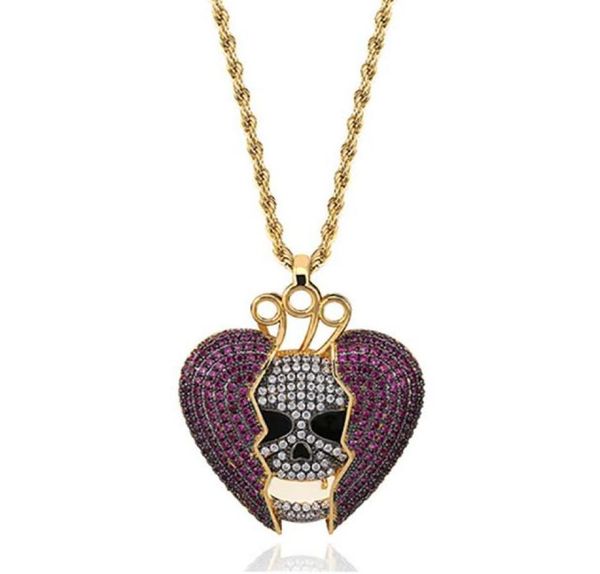 

14k iced out skull skeleton purple heart juice wrld pendant necklace micro pave cubic zircon hiphop fashion jewelry9033235, Silver