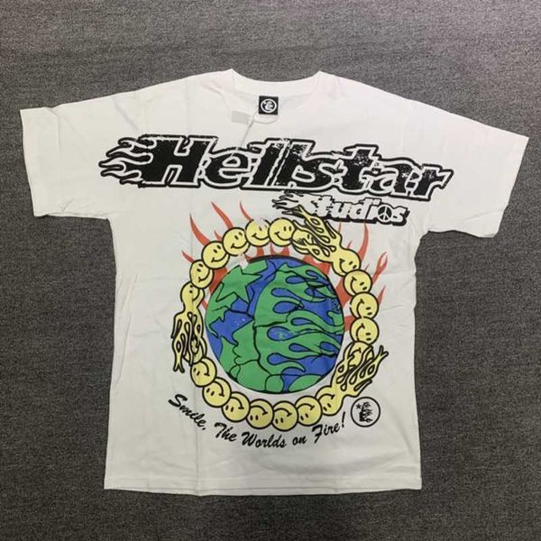 

t-shirts hellstar studios earth print trendy hip-hop short sleeves man women t shirts cotton men vintage t-shirts summer loose tee rock out, White;black
