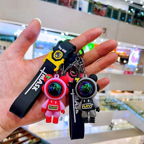 

fashion blogger designer jewelry creative violent bear car cute astronaut lightning keychain mobile phone keychains lanyards keyrings wholes, Slivery;golden