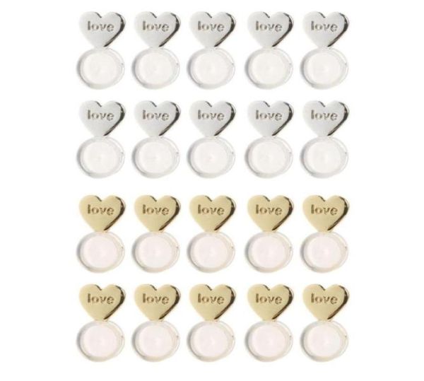 

20pcs heart love magic earring lifters lifts backs adjustable hypoallergenic nuts ear lobe support stud4847563, Golden;silver