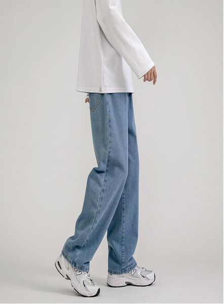 

men039s jeans loose straight pants solid color casual baggy homme cargo pocket biker denim trousers3907589, Blue