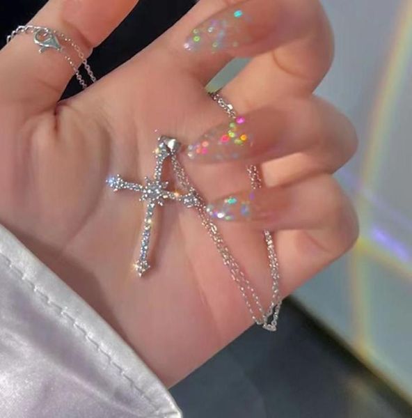 

starburst cross cold style full diamond clavicle pendant necklaces chain niche classic key necklacesluxurys designers clavicles ch3808961, Silver