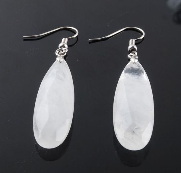 

wojiaer white crystal dangle hook earrings reiki natural gem stone beads drop earring vintage faceted polygon for female jewelry r9853376, Silver
