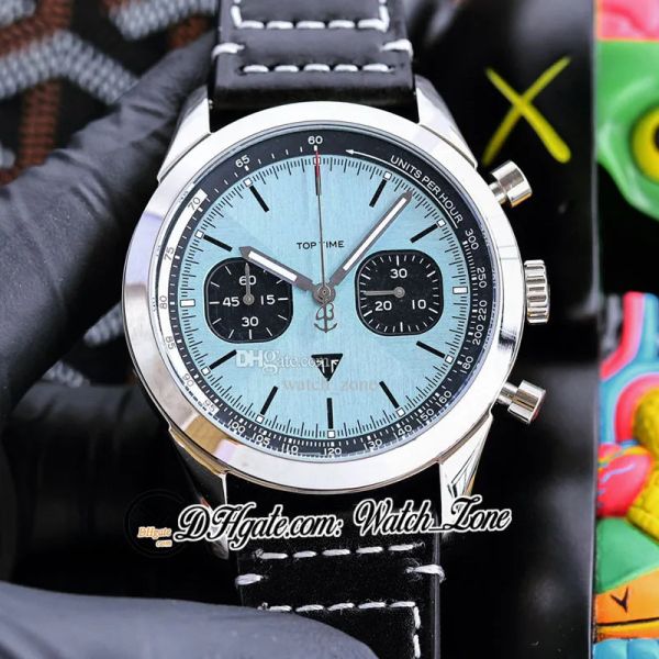 

time quartz chronograph mens watch ab01764a1c1x1 steel case ice blue dial stick markers black leather strap satch gents watches c141a1, Slivery;brown