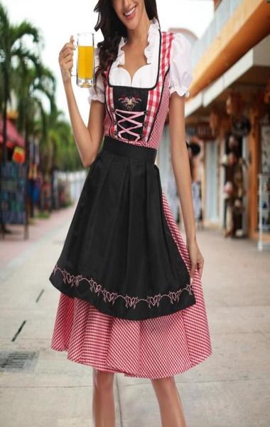 

casual dresses traditional bavarian octoberfest german beer wench costume oktoberfest dirndl plaid dress with apron female 24055921, Black;gray