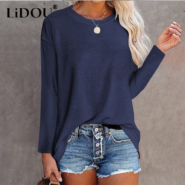 

women's t-shirt elegant solid cotton long sleeve t-shirts women clothes o neck all match harajuku y2k female tshirt loose casual tee f, White