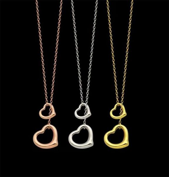 

fashion simple double heart pendant necklace for women classic tletter brand designer necklace stainless steel plating 18k gold n5770604, Silver