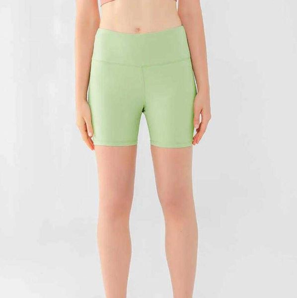 

solid color nude yoga shorts lu-06 high waist biker golf align short gym capris leggings tight elastic training sports pants for women, White;red
