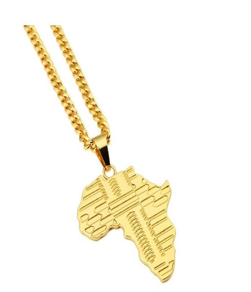 

trendy gold plated africa map pendant necklace with 75cm cuban chain hip hop jewelry men women bijouterie with gift box1115871, Silver