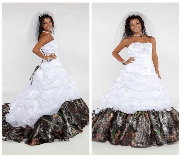 

princess sweetheart lace camo aline wedding dresses beading sequins real tree camouflage bridal gowns bandage back custom plus si2714650, White