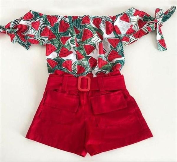 

2pcs toddler kids baby girls outfits clothes sets 27y flowers print off shoulder shorts pants 2 colors c02253761164, White