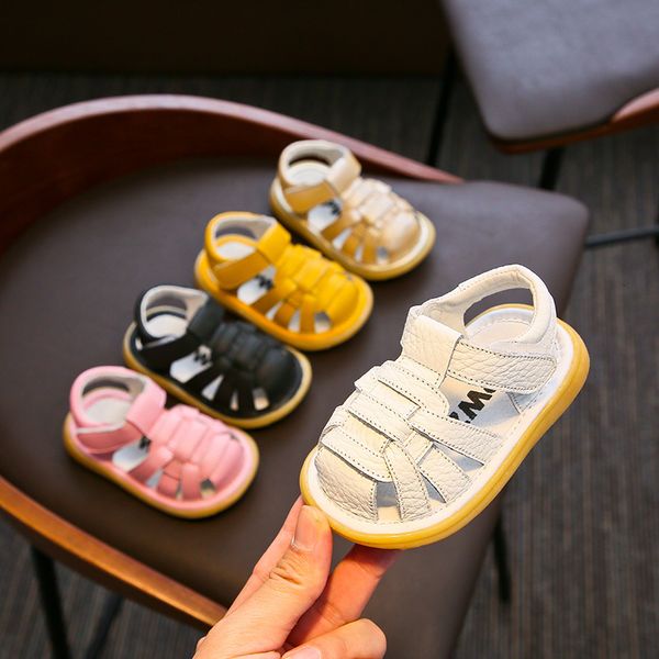

sandals summer baby girls boys sandals infant toddler shoes soft bottom genuine leather children kids anti-collision first walkers shoes 230, Black;red