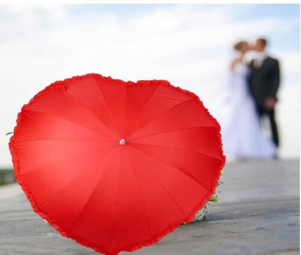 

red heart umbrella love gift for wedding and lovers stick heart shape longhandle umbrella kka65006167238, Red;brown